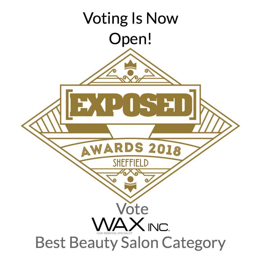 A gold and white graphic with the words " vote wax inc best beauty salon category."