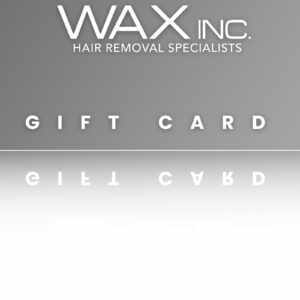 A silver gift card with the wax inc logo.