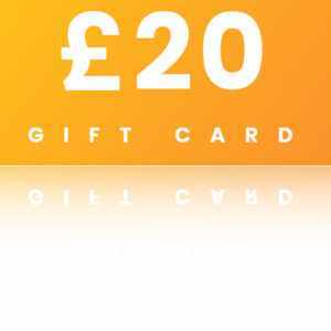 A yellow gift card with the words £ 2 0 on it.