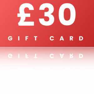 A red gift card with the words £ 3 0 on it.