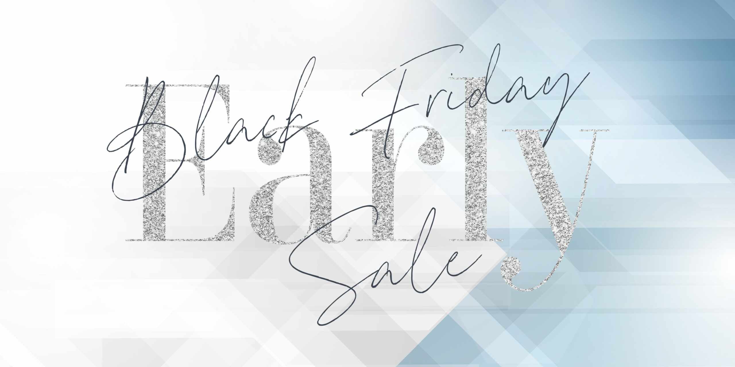 A black friday sale banner with silver lettering.